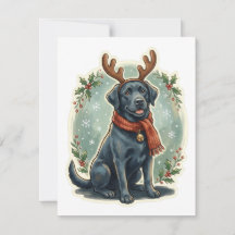 Black Lab Reindeer Christmas Holiday Card