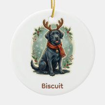 Black Lab Reindeer Personalised Pet Ornament