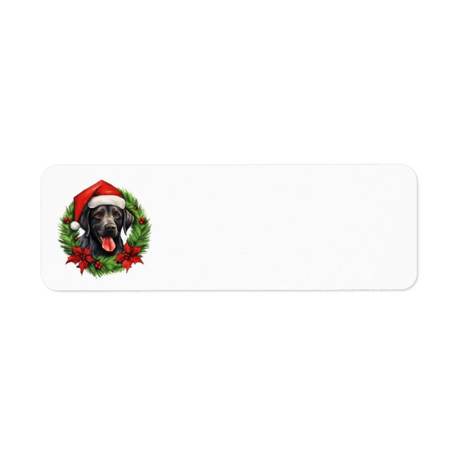 Black lab retriever holiday wreath return address label (Front)