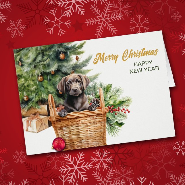 Black Lab Retriever Wicker Basket Christmas Card (Creator Uploaded)