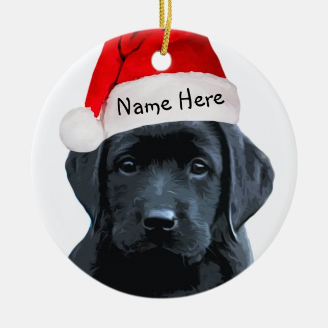 Black Lab Santa Christmas Ornament (Front)