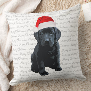 Black Lab Santa Dog Merry Christmas- Labrador Dog Cushion