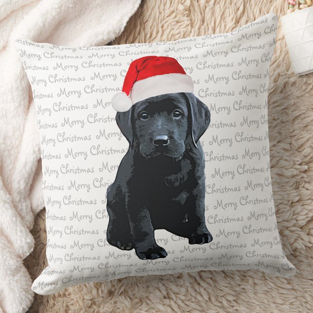 Black Lab Santa Dog Merry Christmas- Labrador Dog Cushion (Creator Uploaded)
