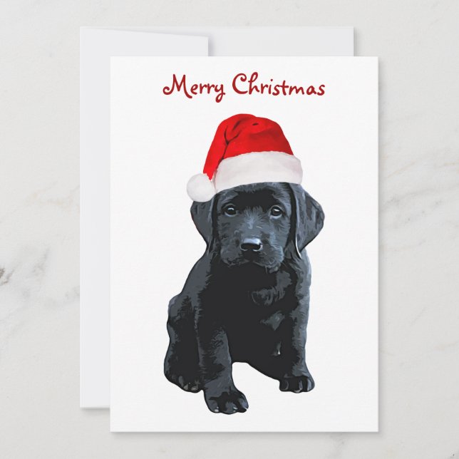 Black Lab Santa Dog Merry Christmas - Labrador Dog Holiday Card (Front)