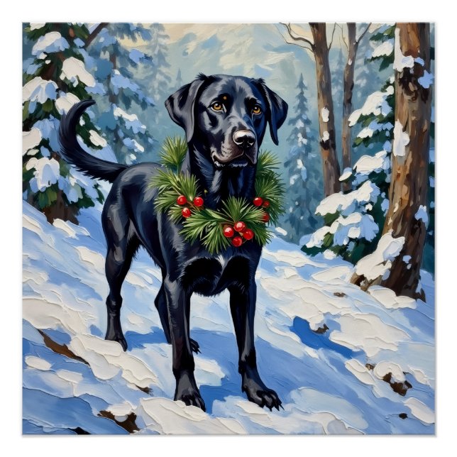 Black Lab Serene Winter Forest Christmas Holiday Poster (Front)