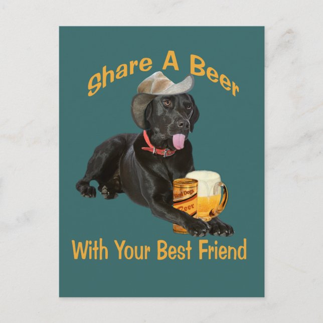 Black Lab  Shares A Beer Postcard (Front)