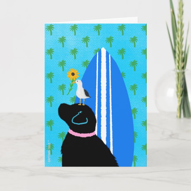 Black Lab Surfboard Dog Seagull Card (Front)