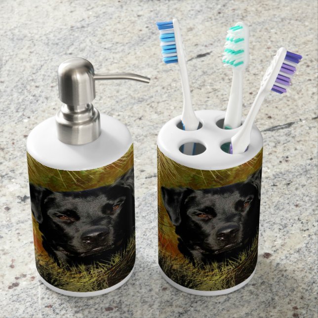 Black Lab Toothbrush Holder/Soap Dispenser Set (Front)