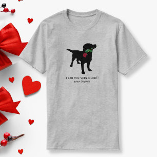 Black Lab Valentine Dog holding Red Rose T-Shirt
