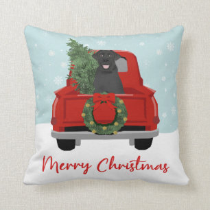 Black Lab Vintage Christmas Truck Cushion