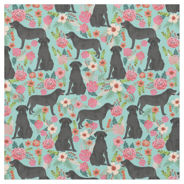Black Lab vintage florals fabric mint (Close Up)