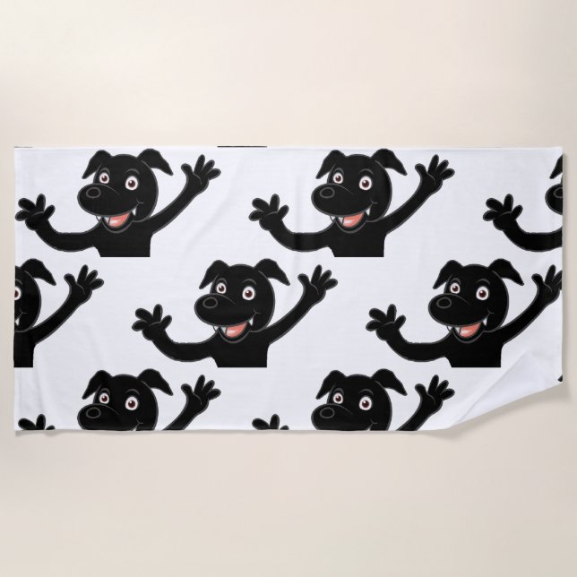 black lab waving cartoon beach towel (Front)