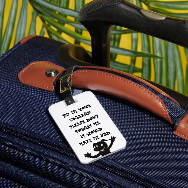black lab waving cartoon luggage tag (Front Insitu 1)