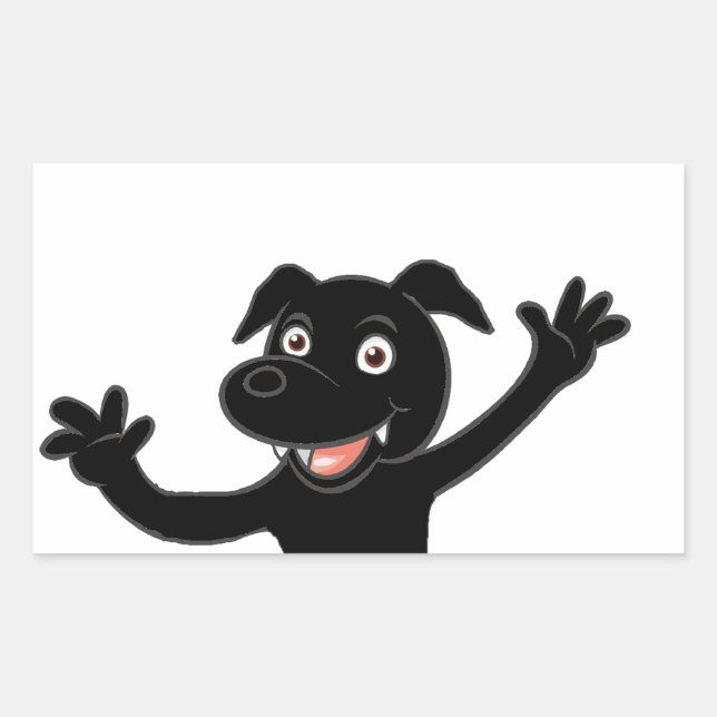 black lab waving cartoon rectangular sticker (Front)