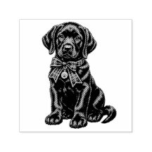 Black Lab Wearing a Bow Cute Rubber Stamp