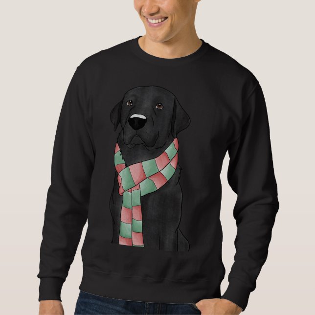 Black Lab With Christmas Scarf Fitted Sweatshirt (Front)