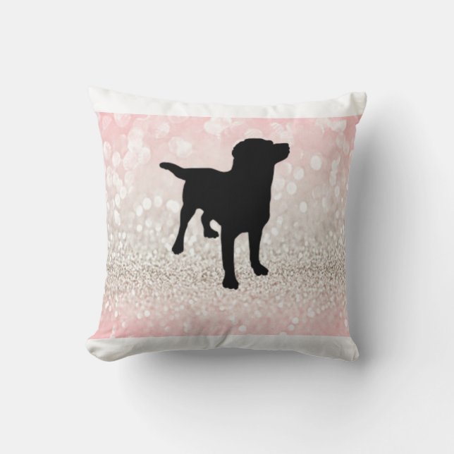 BLACK LAB WITH LIGHT PINK AND WHITE THROW PILLOW! CUSHION (Front)