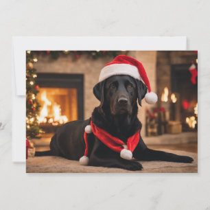 Black Lab with Santa hat Holiday Card