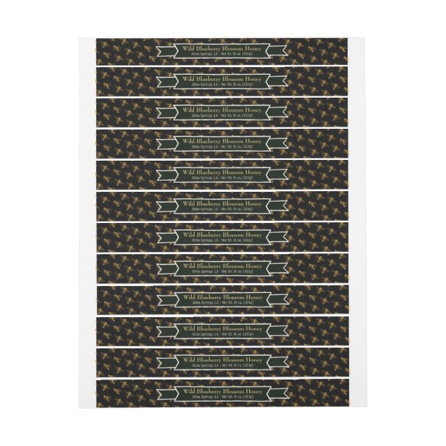Black Label Bee Colony Honey Jar Lid Labels (Sheet)