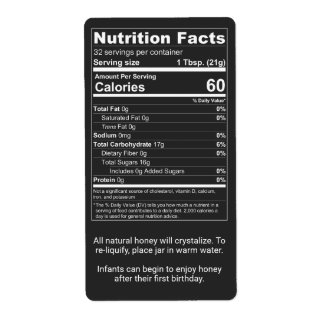 Black Label Honey Nutrition Facts Information