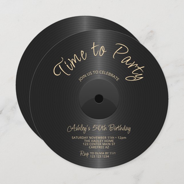 Black Label Record 50th Birthday Invitation (Front/Back)