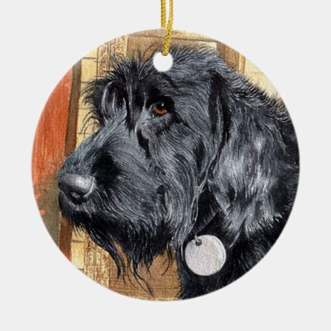 Black Labradoodle Ceramic Ornament (Front)