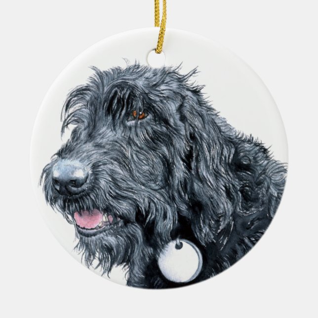 Black Labradoodle Ceramic Tree Decoration (Front)