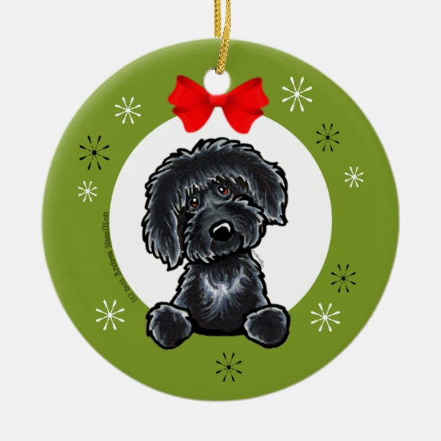 Black Labradoodle Christmas Classic Ceramic Tree Decoration (Front)