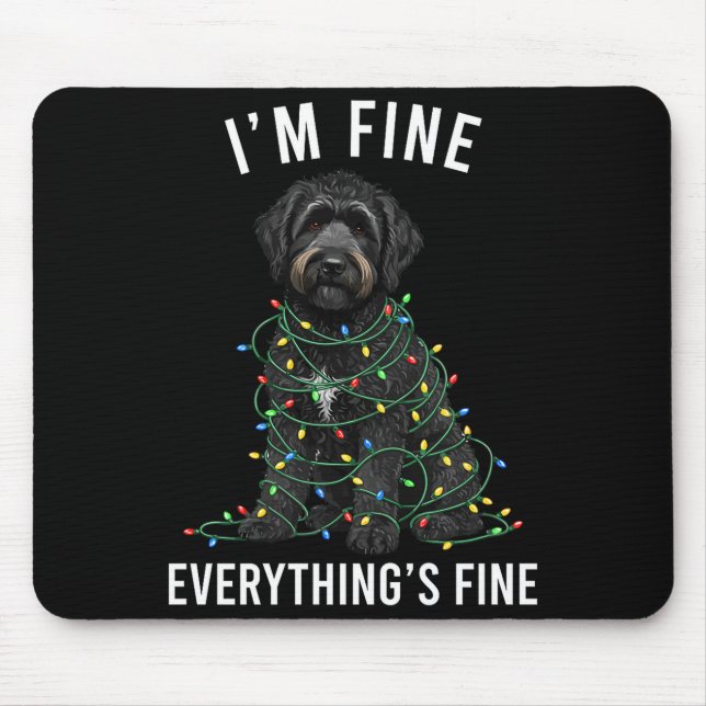 Black Labradoodle Christmas I'm Fine Everything Is Mouse Pad (Front)