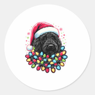 Black Labradoodle Christmas Tree Xmas Lights Doodl Classic Round Sticker