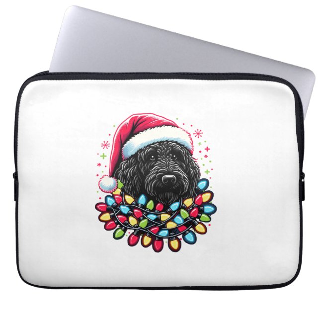 Black Labradoodle Christmas Tree Xmas Lights Doodl Laptop Sleeve (Front)