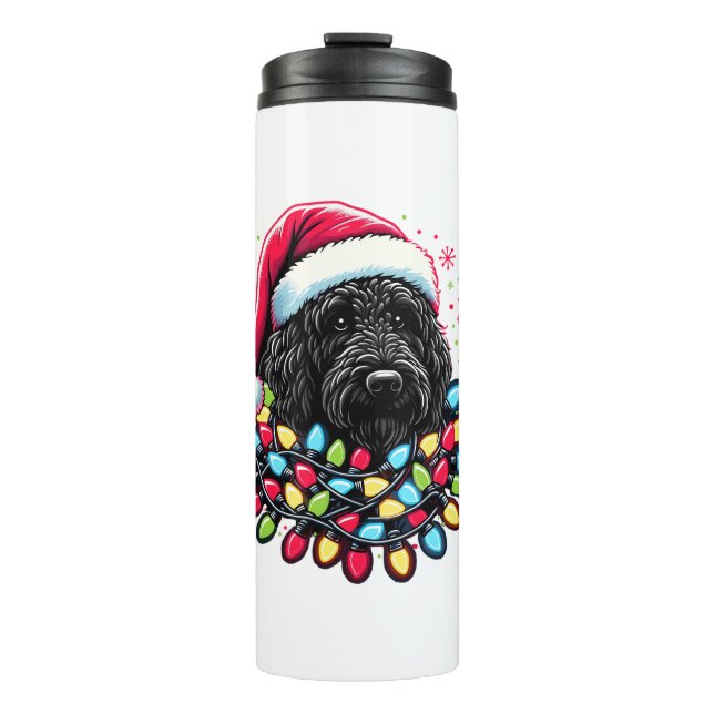 Black Labradoodle Christmas Tree Xmas Lights Doodl Thermal Tumbler (Front)