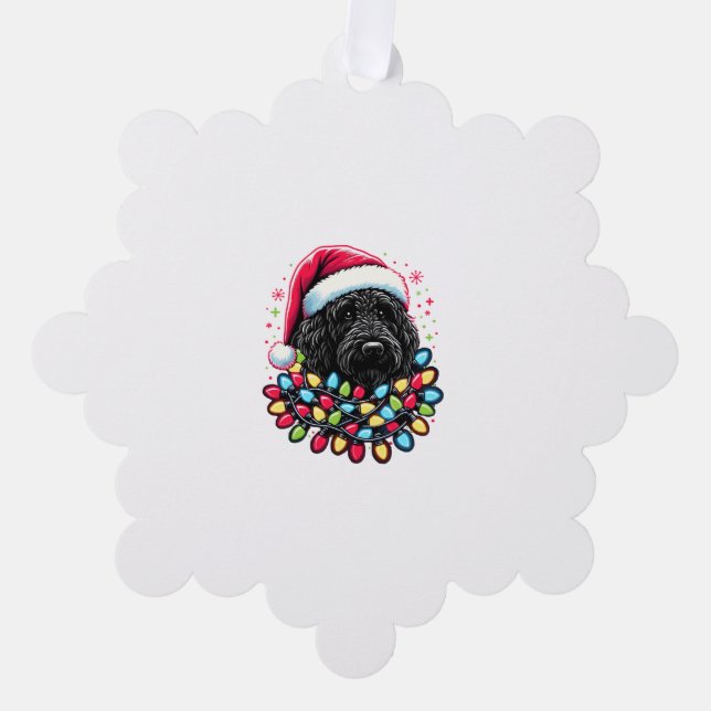 Black Labradoodle Christmas Tree Xmas Lights Doodl Tree Decoration Card (Front)