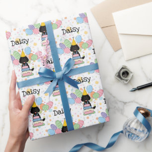 Black Labradoodle Dog Birthday Wrapping Paper