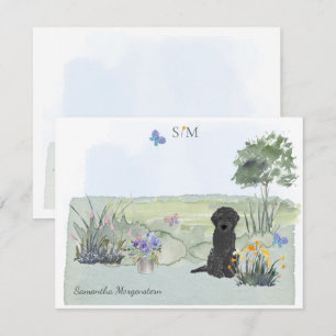 Black Labradoodle Dog Butterfly Monogram & Name  Card