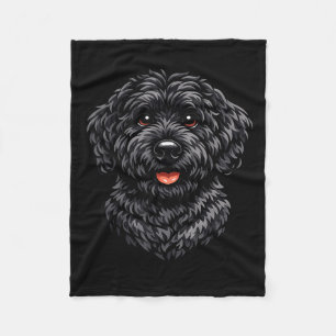 Black labradoodle dog cute doodle puppy art for fleece blanket