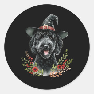 Black Labradoodle Dog Halloween Watercolor Artwork Classic Round Sticker