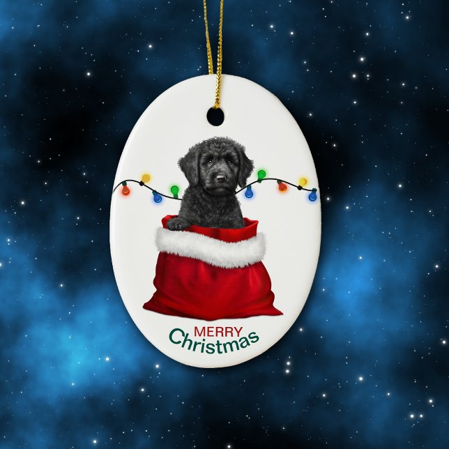 Black Labradoodle Dog Holiday Gift Bag Ceramic Ornament (Creator Uploaded)