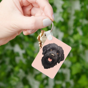 Black Labradoodle Dog Key Ring