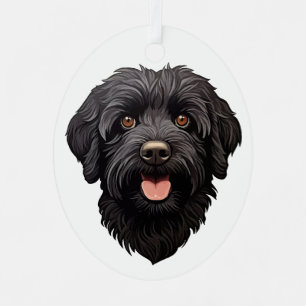Black Labradoodle Dog Metal Tree Decoration