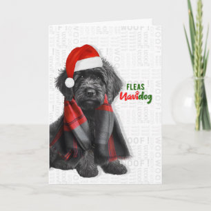 Black Labradoodle Funny Fleas Navidog Christmas Holiday Card