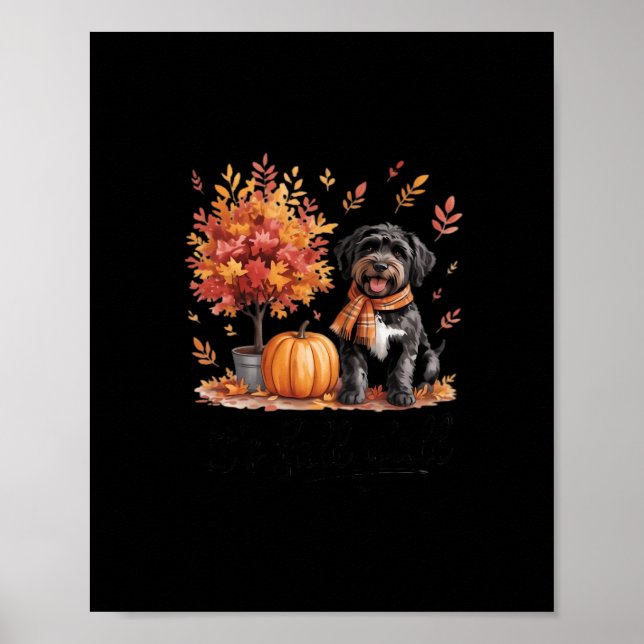 Black Labradoodle It’s Fall Y’all Pumpkin Autumn Poster (Front)
