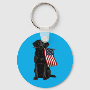 Black Labrador Aamerican Flag Funny Golden Holding Key Ring