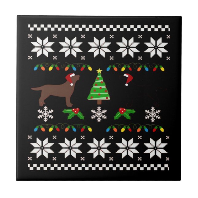 Black Labrador and Chocolate Labrador Happy Christ Ceramic Tile (Front)