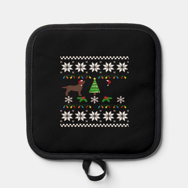 Black Labrador and Chocolate Labrador Happy Christ Pot Holder (Front)