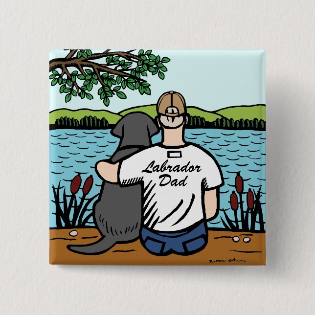 Black Labrador and Dad 15 Cm Square Badge (Front)