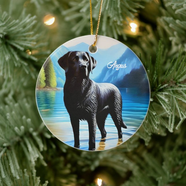 Black Labrador and Lake Ceramic Ornament (Tree)