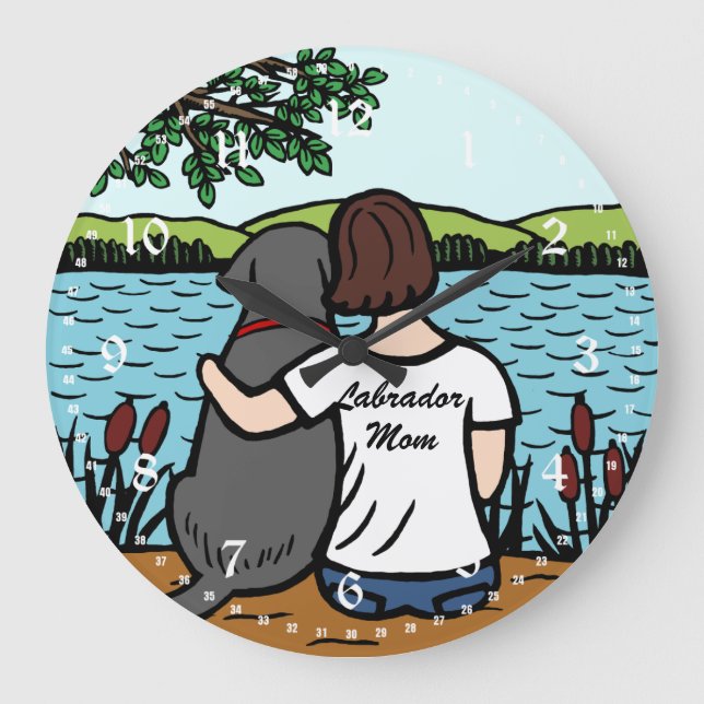 Black Labrador and Mum 2 Large Clock (Front)