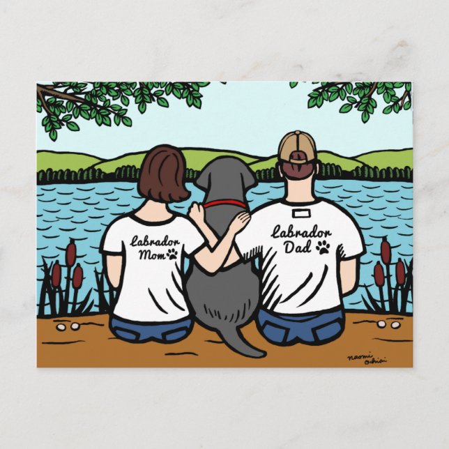 Black Labrador and Mum and Dad Postcard (Front)