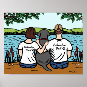 Black Labrador and Mum and Dad Poster